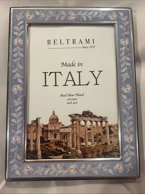 Blue Floral Silver-Plated Photo Frame by Beltrami Made in Italy New open box 4x6